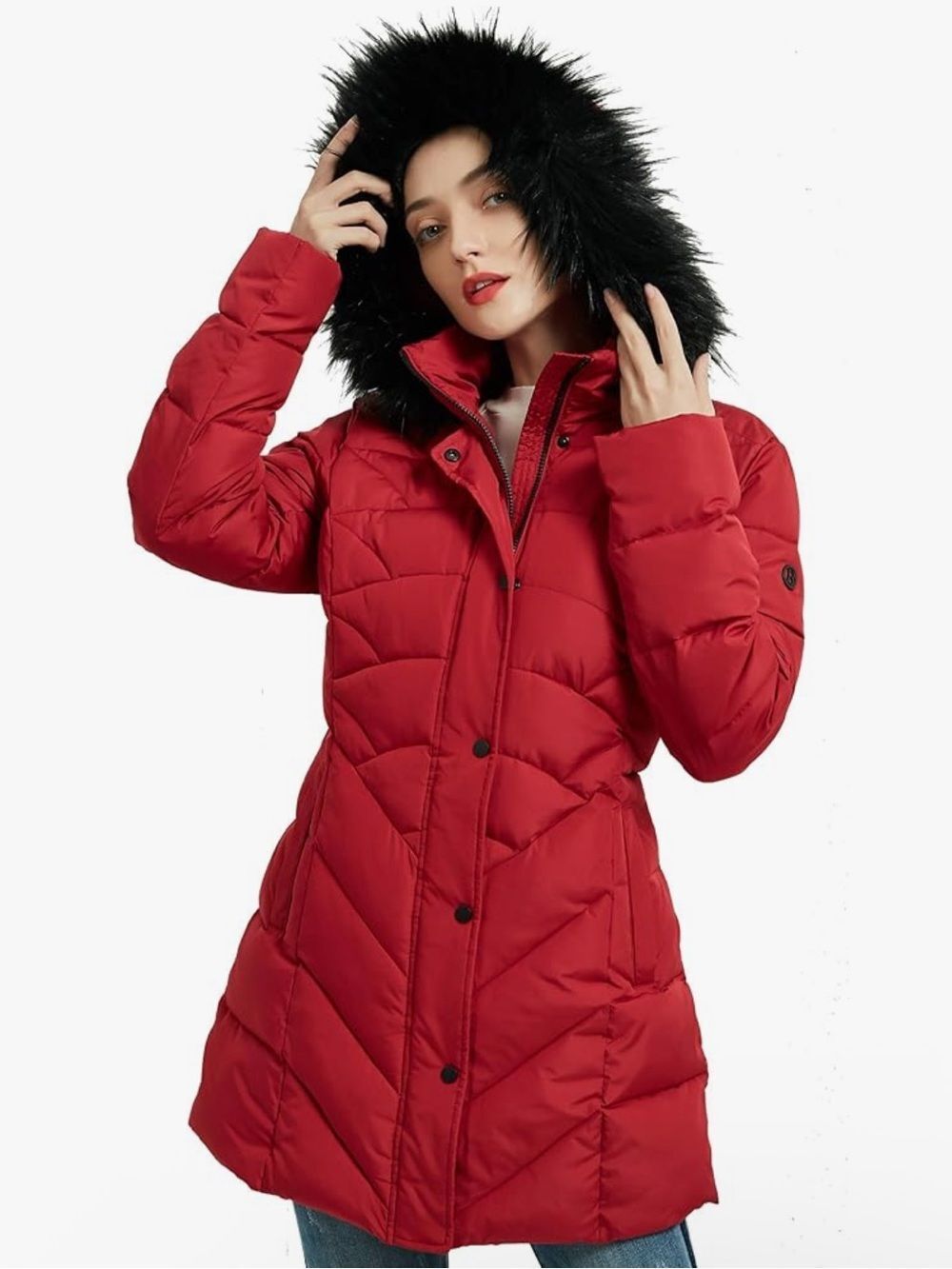 Binacl Women’s Red Long Hooded Winter Coat Size S